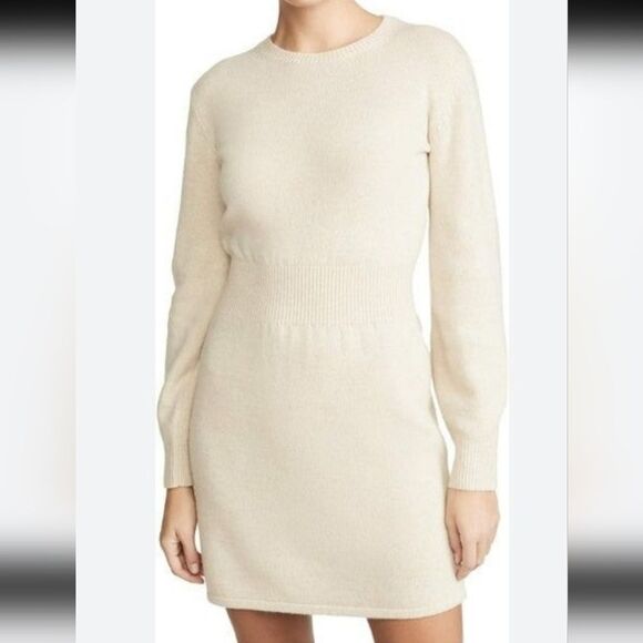Theory Dresses & Skirts - Theory Ivory Heather Rib Waist Wool Cashmere Long Sleeve Dress Large